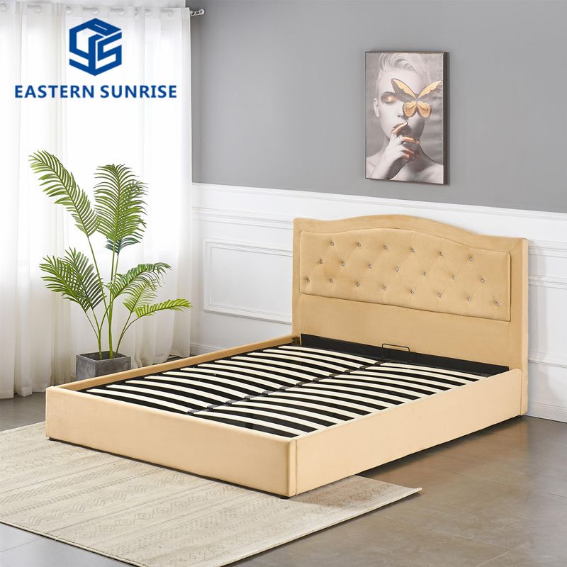 Leather Double Bed With Velvet Fabric