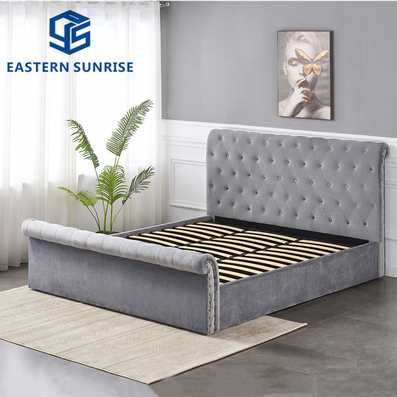 Leather Double Bed With Velvet Fabric King Size